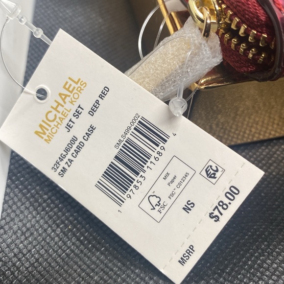 ♥️MICHAEL KORS♥️Deep Red Rouge Jet Set Small Zip Around Card Case w/Gift Box/NWT - Picture 7 of 8